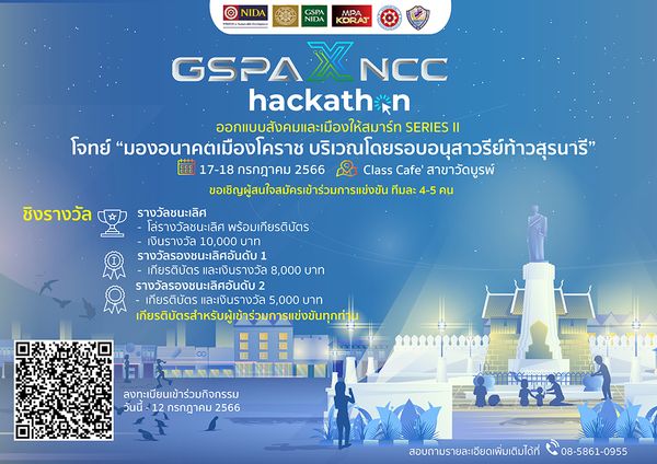 กิจกรรม Hackathon (36 ชั่วโมง)หัวข้อ "มองอนาคตเมืองโคราช บริเวณโดยรอบอนุสาวรีย์ท้าวสุรนารี"